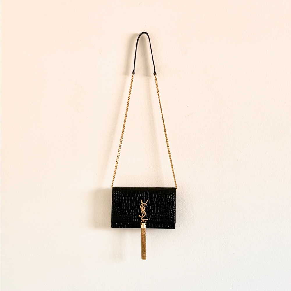Saint Laurent Small Kate Crocodile-Embossed Leather Shoulder Bag With Tassel